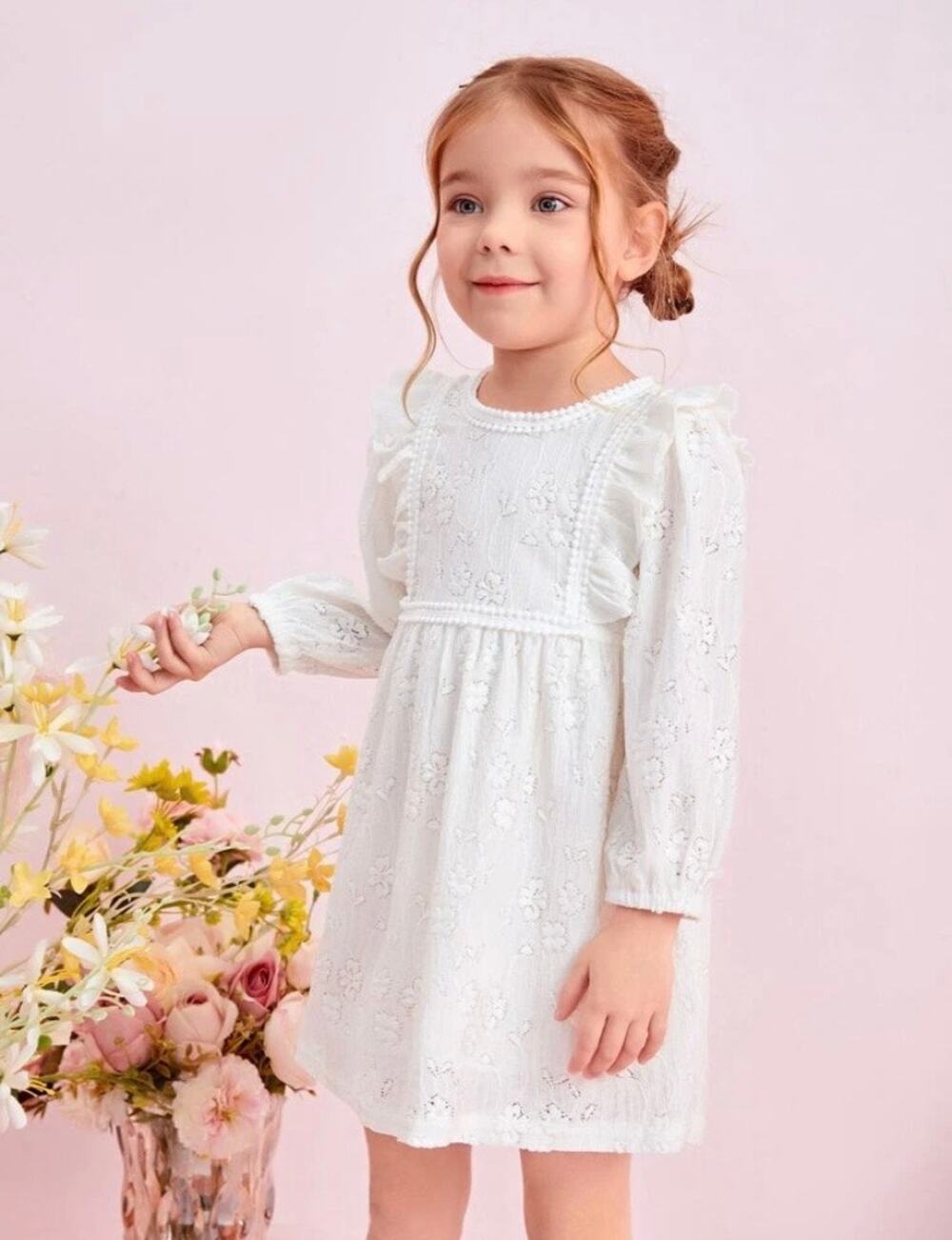 Toddler Girls Floral Embroidered White Dress  
Size 3T